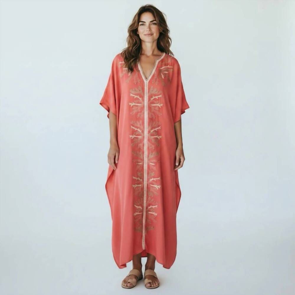 NEW SKEMO long kaftan maxi dress in coral reef